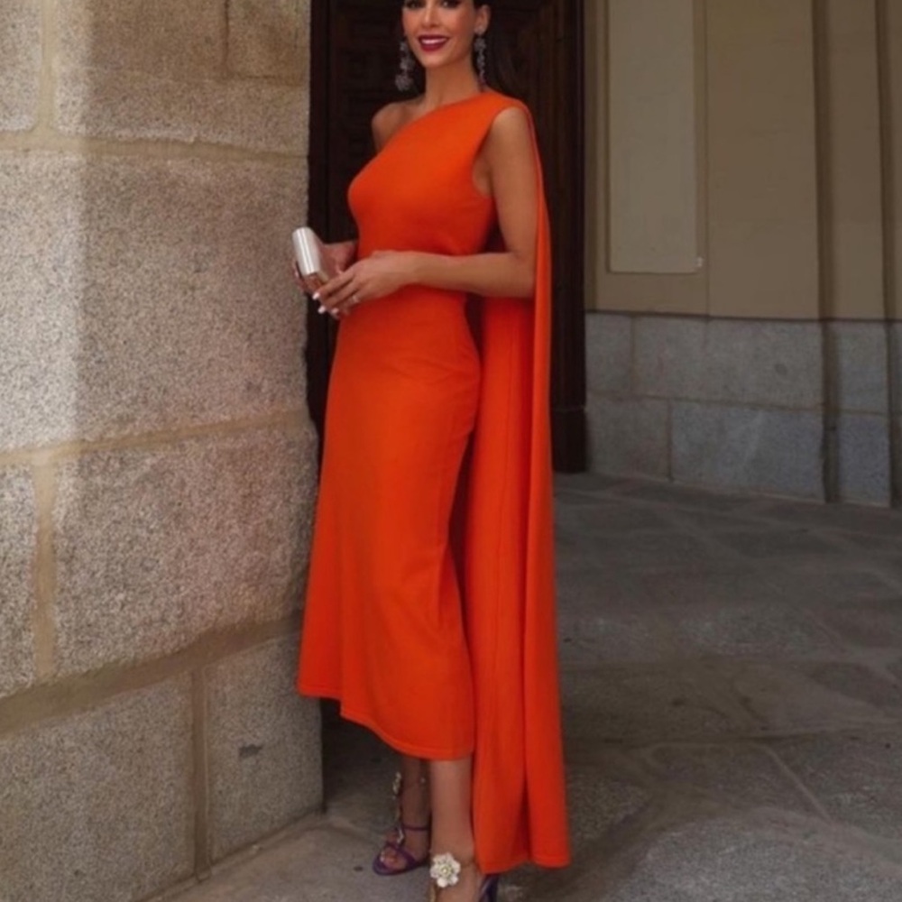 ZARA Orange Off the Shoulder Limited Edition Dress - Picture 2 of 10
